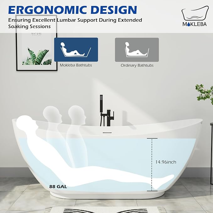 67" Lucite Acrylic Freestanding Bathtub, Double Slipper Shape Contemporary - Image 2