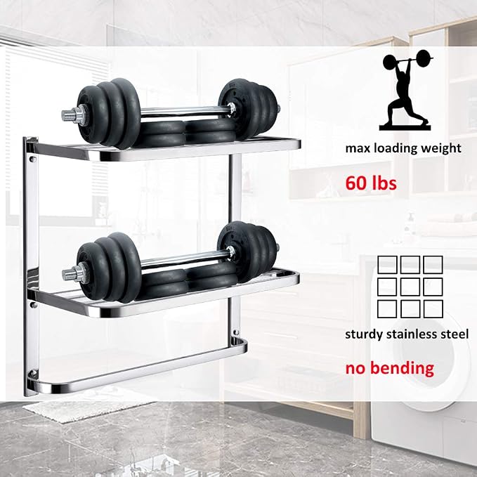 3-Tier Bathroom Shelf with Towel Bars, Stainless Steel Wall Mounting Rack - Image 6