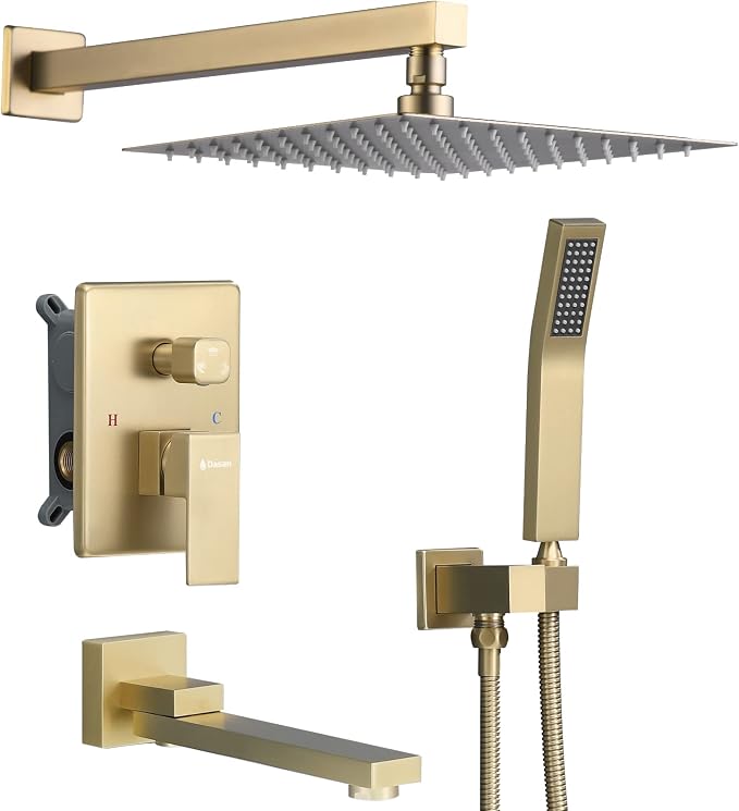 DASAN Tub Shower Faucets Sets Complete Brushed Gold Bathtub Shower System by Dasan
