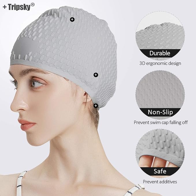 Tripsky Silicone Swim Cap, Comfortable Bathing Cap Ideal - Image 2