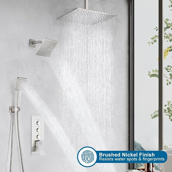 POP SANITARYWARE Shower Faucet Set Brushed Nickel Bathroom Rainfall Shower - Image 9