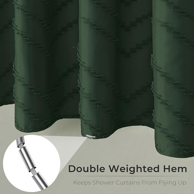 Dark Green Boho Shower Curtain 72 x 72 Inches Woven Fabric Shower Curtain - Image 5