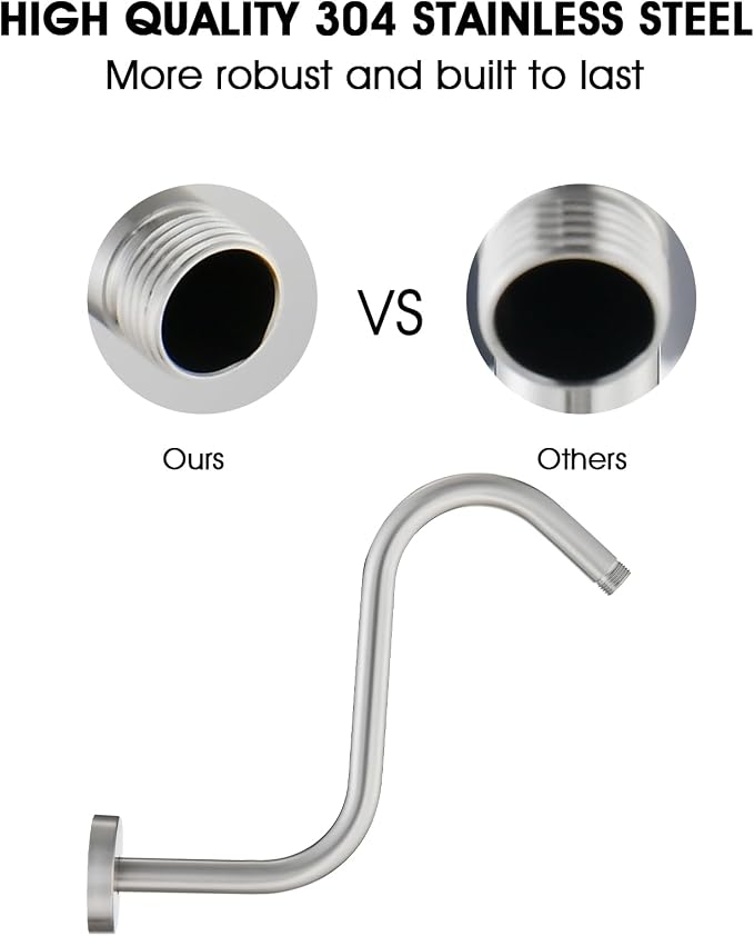 Shower Head Arm 10 Inch Brushed Nickel, RAINREVIVE S Shaped Shower Head - Image 5