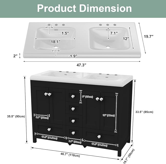 48 Inch Bathroom Vanity with Double Sink, Bathroom Vanity Cabinet with Doulble - Image 2