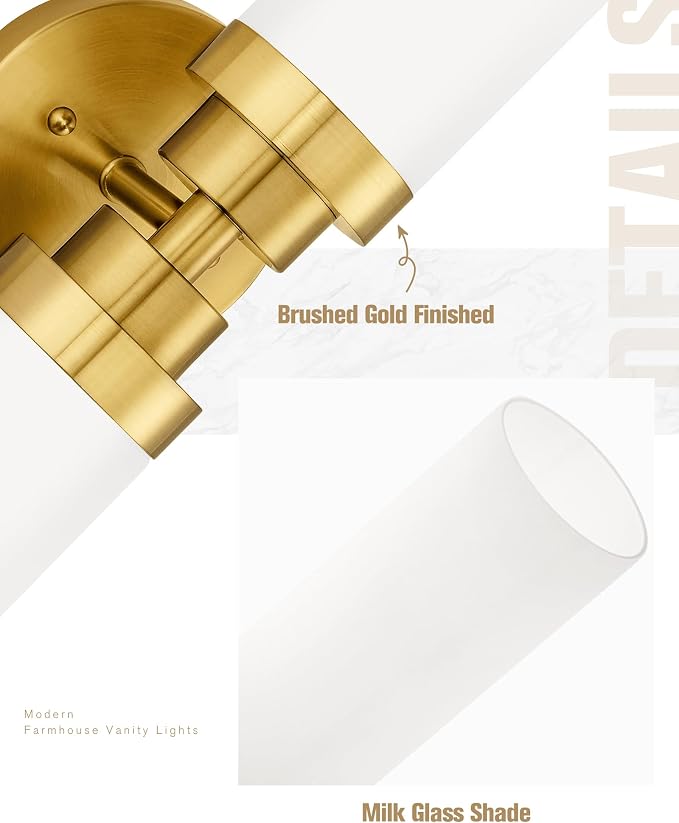 Emak 2 Pack Brushed Gold Bathroom Light Fixtures, 2 Light Bathroom Vanity Light - Image 3
