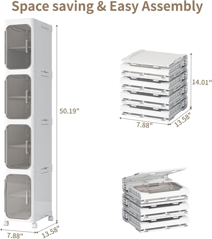 KHNR 4-Tiers Slim Bathroom Storage Cabinet, Foldable Storage Cabinets, Narrow - Image 2