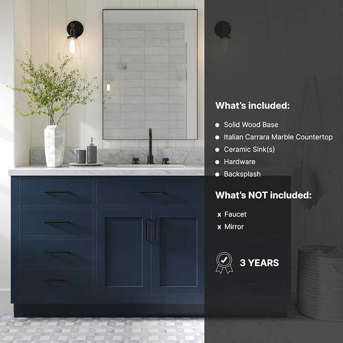 ARIEL 67" Midnight Blue Vanity, 1.5" Edge Italian Carrara Marble Countertop & - Image 5