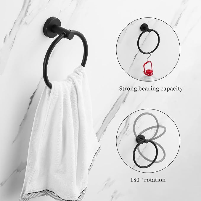 Bathroom Hardware Set Black 10 Pieces, Towel Bar Set Matte Black Stainless - Image 5