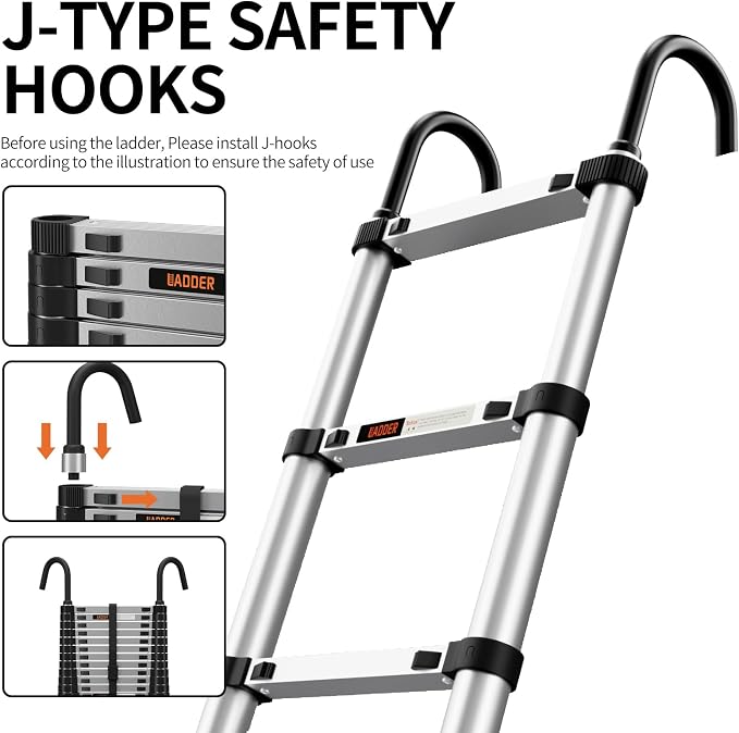 Telescoping Ladder, with Stable Hook and stabilizer barand, Extension Ladder - Image 3