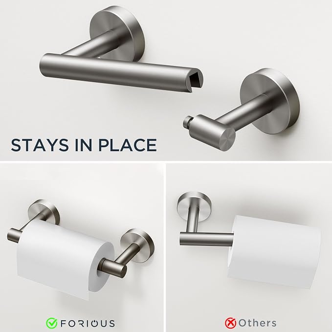 FORIOUS Bathroom Hardware Accessories Set, SUS304 Stainless Steel Towel Bar Set - Image 4