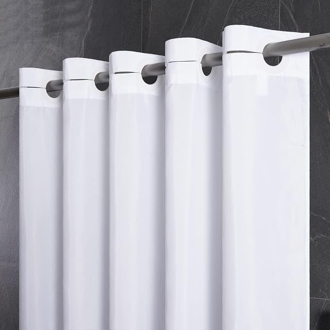 Furlinic 72x75 Waterproof No Hook Needed White Shower Curtain, Soft Polyester by Furlinic