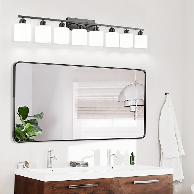 8 Light Black Bathroom Light Fixtures Over Mirror - Image 8