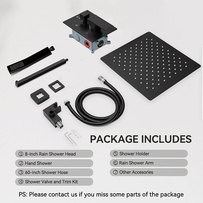 Shower Faucet Set Matte Black Shower System, Starbath 8" Rain Shower Head and - Image 7