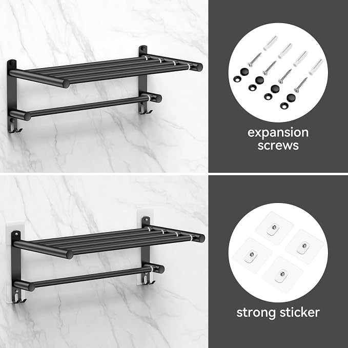 Black Adjustable Towel Bar for Bathroom Wall Mount17-30.7inch Adhesive Shower - Image 5