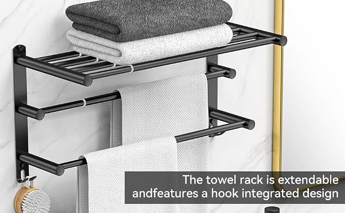 Black Adjustable Towel Bar for Bathroom Wall Mount17-30.7inch Adhesive Shower - Image 7