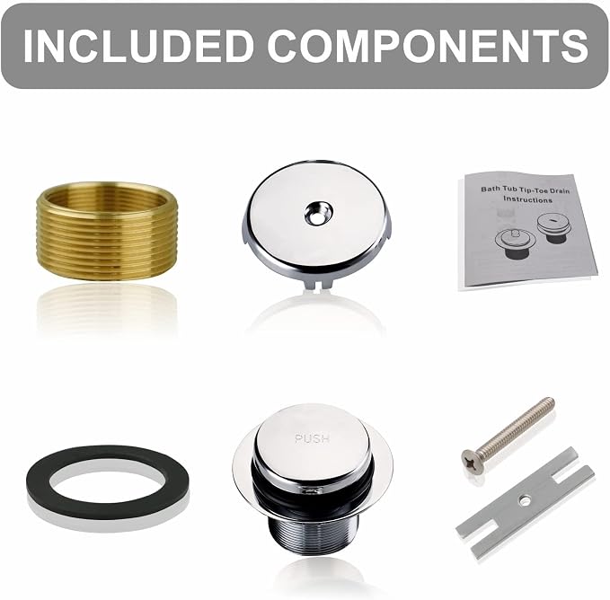 Chrome Bathtub Drain Tip-Toe Single Hole, Welsan Tub Drain Trim Set Conversion - Image 6