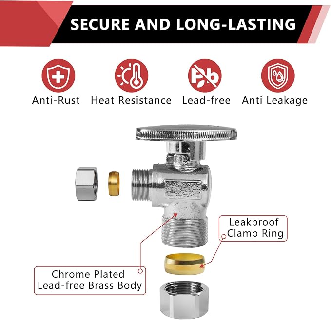 5-Pack EFIELD Angle Stop Valve 1/2" Nominal Compression x 3/8" OD - Image 5