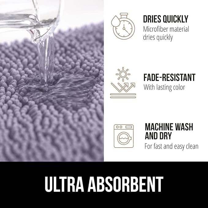 GORILLA GRIP Bath Rug Mat, Soft Absorbent Chenille, Quick Dry Microfiber Mats - Image 4