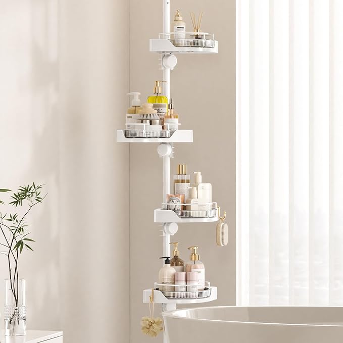 Shower Caddy Tension Pole with 4 L-Lazy Susan Organizer 360 Rotating 35-128 - Image 2