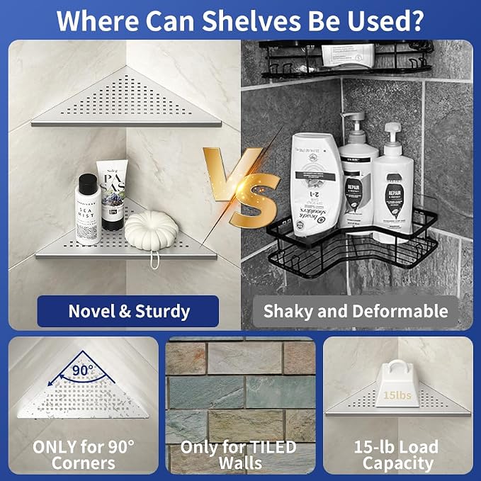 Corner Shower Shelf, 304 Stainless Steel 10" Brushed Recessed Shelf - Image 4