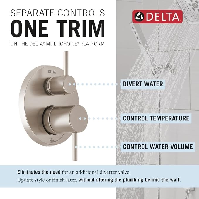 Delta Modern 14 Series Round Rain Shower System Faucet Set, Rainfall Brushed - Image 4
