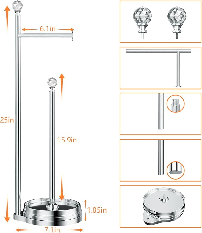 Toilet Paper Holder for Bathroom, Heavy Weighted Metal Free Standing Toilet - Image 2