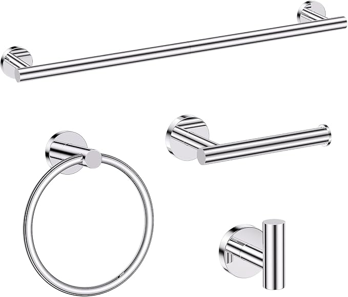 Chrome Bathroom Hardware Set, 4 Pieces Towel Bar Towel Holder Set Includes by SOAEZ