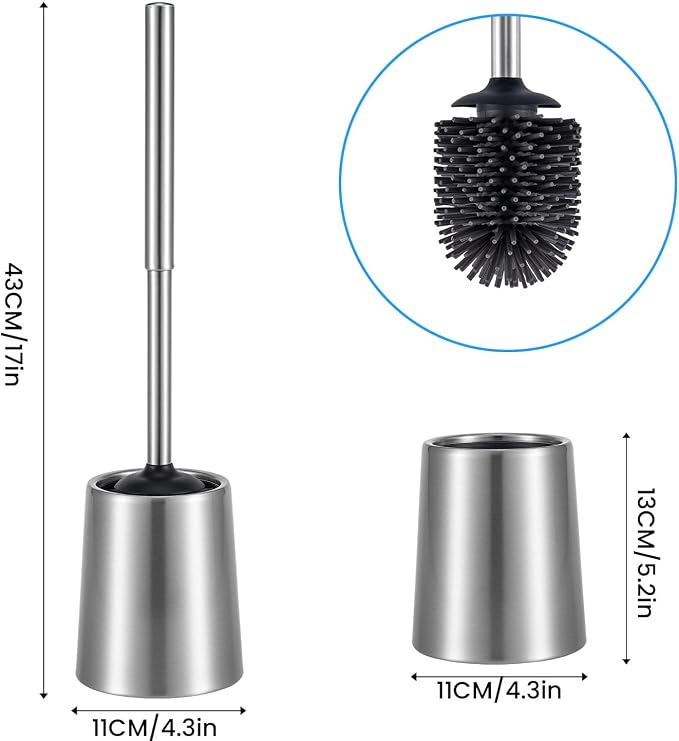 Stainless Steel Toilet Brush and Holder Toilet Brush Bowl Cleaning Brush Double - Image 2