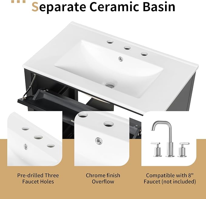 30" Bathroom Vanity with Sink Combo, Tip-Out Drawer, Solid Wood & MDF Modern - Image 6