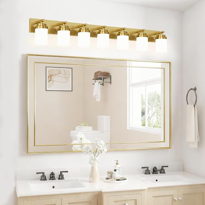 IZORRO Bathroom Vanity Light Fixture, 7-Light 51 Inch Gold Bathroom Light - Image 5