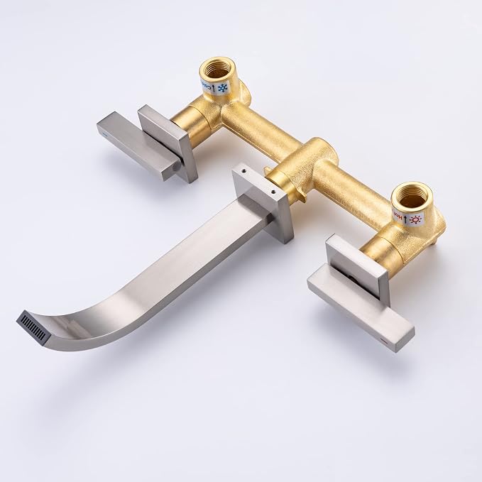 Brass Wall Faucet Brushed Nickel Wall Mounted Bathroom Faucet, Wall Mount - Image 5