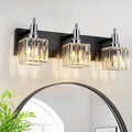 Black Chrome Bathroom Vanity Lights, Modern 3 Lights Crystal Bathroom Lighting by HUOKU
