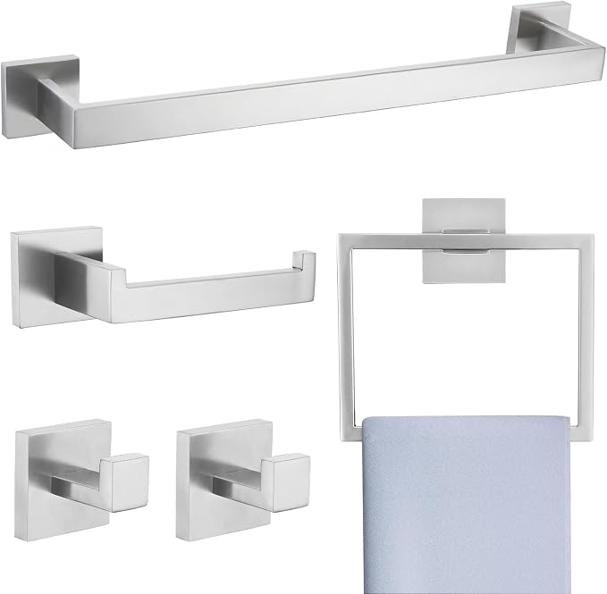 Brushed Nickel 5-Piece Bathroom Hardware Accessories Set-Towel Bar & Holder Set by TNOMS