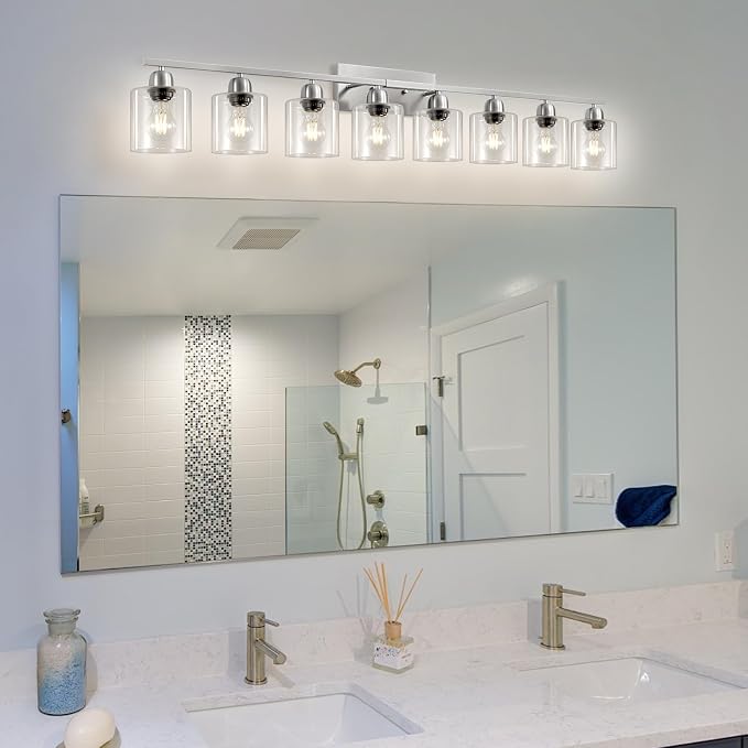 Modern Brushed Nickel 8 Light Bathroom Light Fixtures, 52 inch Vanity Lights - Image 8