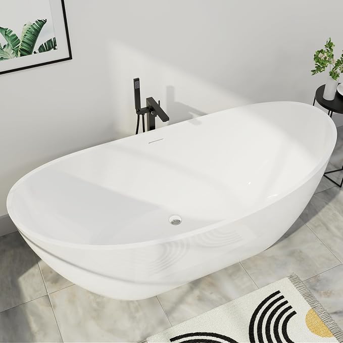 67" Lucite Acrylic Freestanding Bathtub, Double Slipper Shape Contemporary by Mokleba