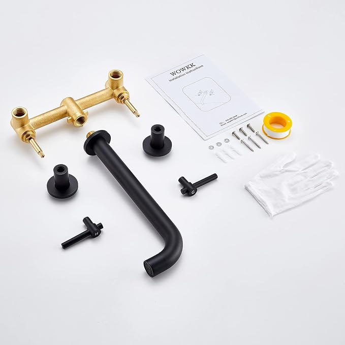 Wall Mount Tub Filler Black Tub Faucet Brass Bathroom Bathtub Faucets - Image 6