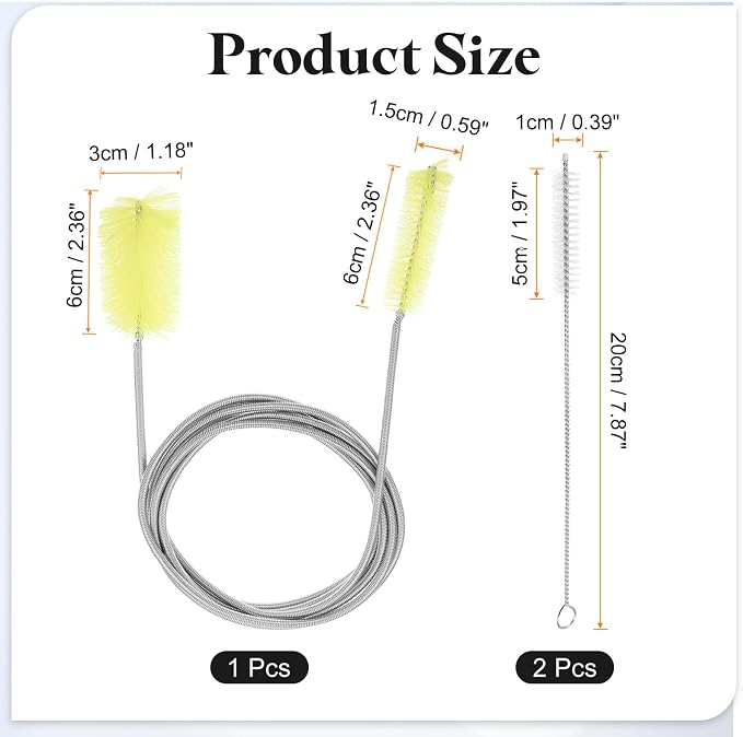 HARFINGTON 3pcs Flexible Long Drain Brush Straw Cleaner Set 78.74" Stainless - Image 2