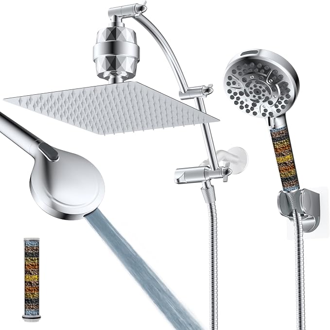 Hibbent All Metal 12'' Dual Filtered Rainfall Shower Head Combo, High Pressure by Hibbent