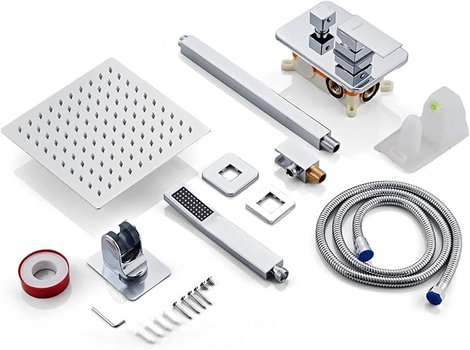 12 Inch Ceiling Mount Shower Faucet Set, Square Rain Shower Spray Combo Luxury - Image 7