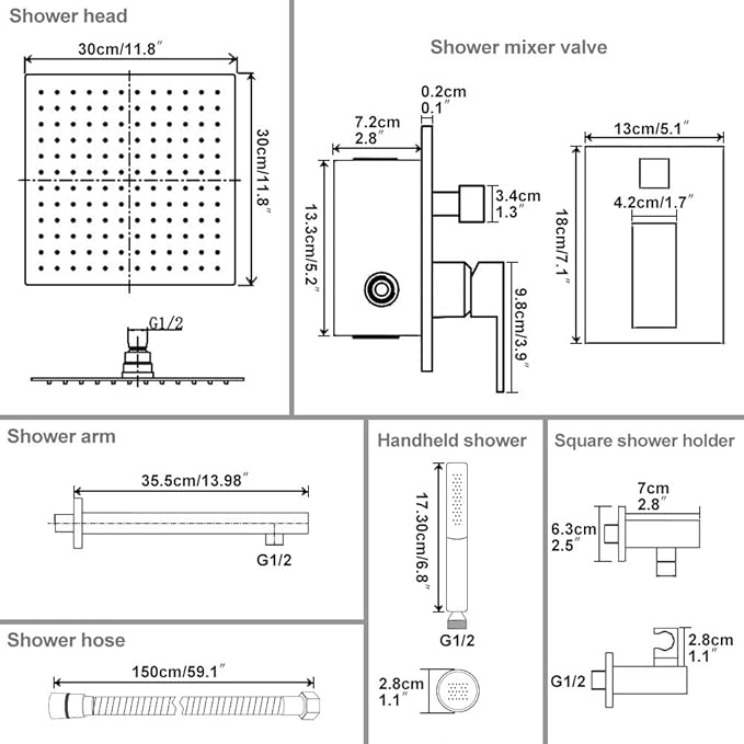 Hoimpro 12 Inch Shower Head System Set Bathroom Rain Mixer Shower Head 2 In 1 - Image 8