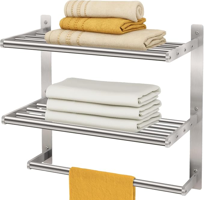 Towel Shelf for Bathroom Wall Mounted, 3-Tier Hotel Style Towel Rack by Bethom