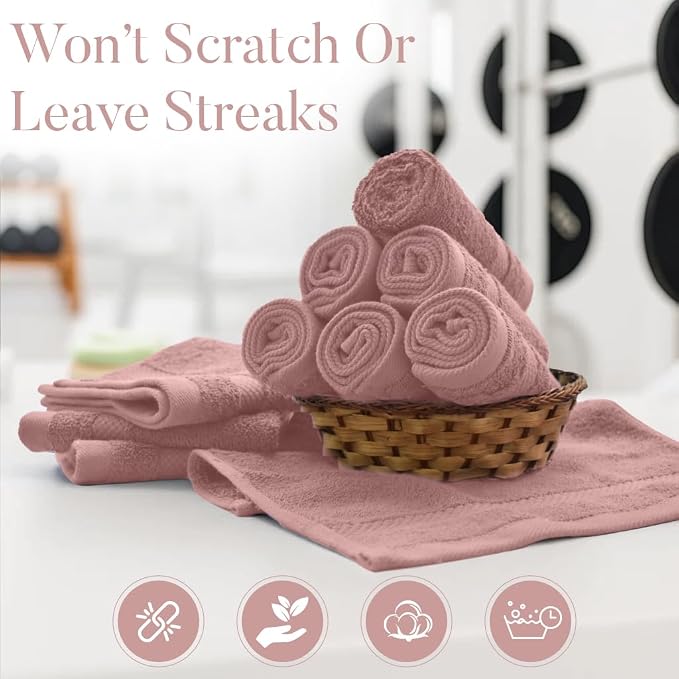 DAN RIVER 12-Pack Premium 100% Cotton Dusty Rose Face Towels – Reusable Face - Image 6