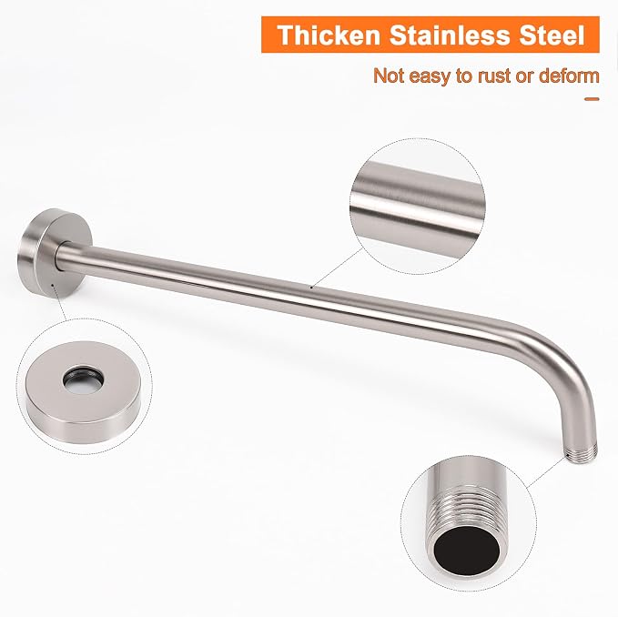 HarJue Shower Arm with Flange and Teflon Tape, Wall Mounted Shower Pipe 304 - Image 3