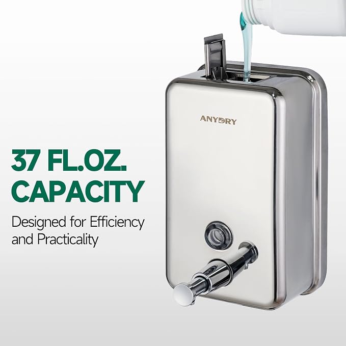 Commercial Manual Soap Dispenser, Durable Polished Stainless Steel Finish - Image 5