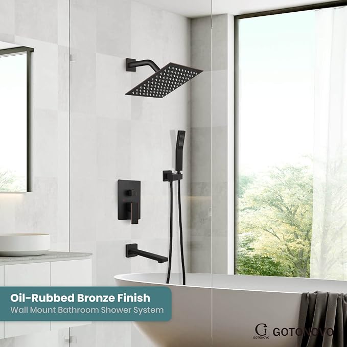 gotonovo Shower System with Tub Spout Wall Mounted Rain Shower Head and Handle - Image 2