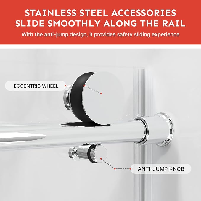 58-60" Wx74 H Frameless Single Sliding Shower Door, 5/16" Tempered - Image 5