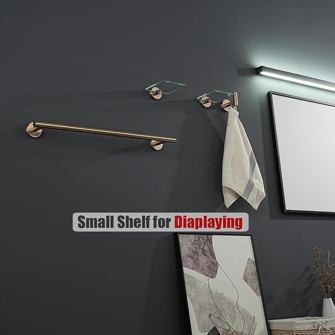 JQK Small Floating Glass Shelves Champagne Bronze, 4 Inch Display Ledges - Image 2