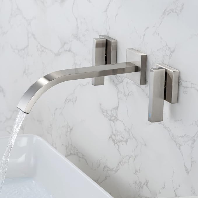 Brass Wall Faucet Brushed Nickel Wall Mounted Bathroom Faucet, Wall Mount - Image 3