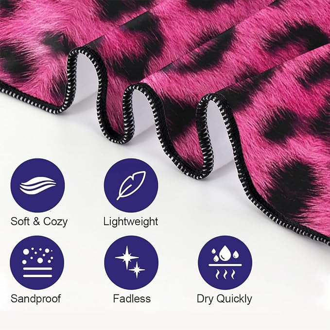 Pink Leopard Print Love Beach Towel 36"x72" Quick-Dry Sand-Free Soft Microfiber - Image 2