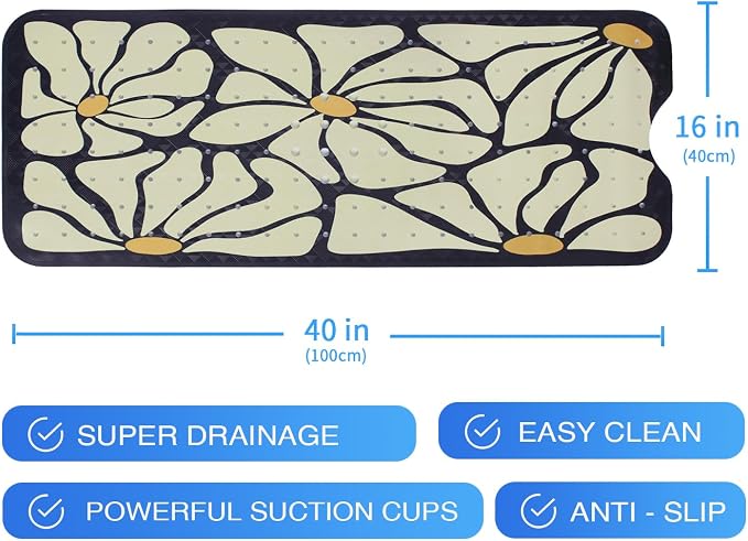 Floral Bathtub Mat Non Slip for Kids Botanical Extra Long Anti Slip Bath Mat - Image 7